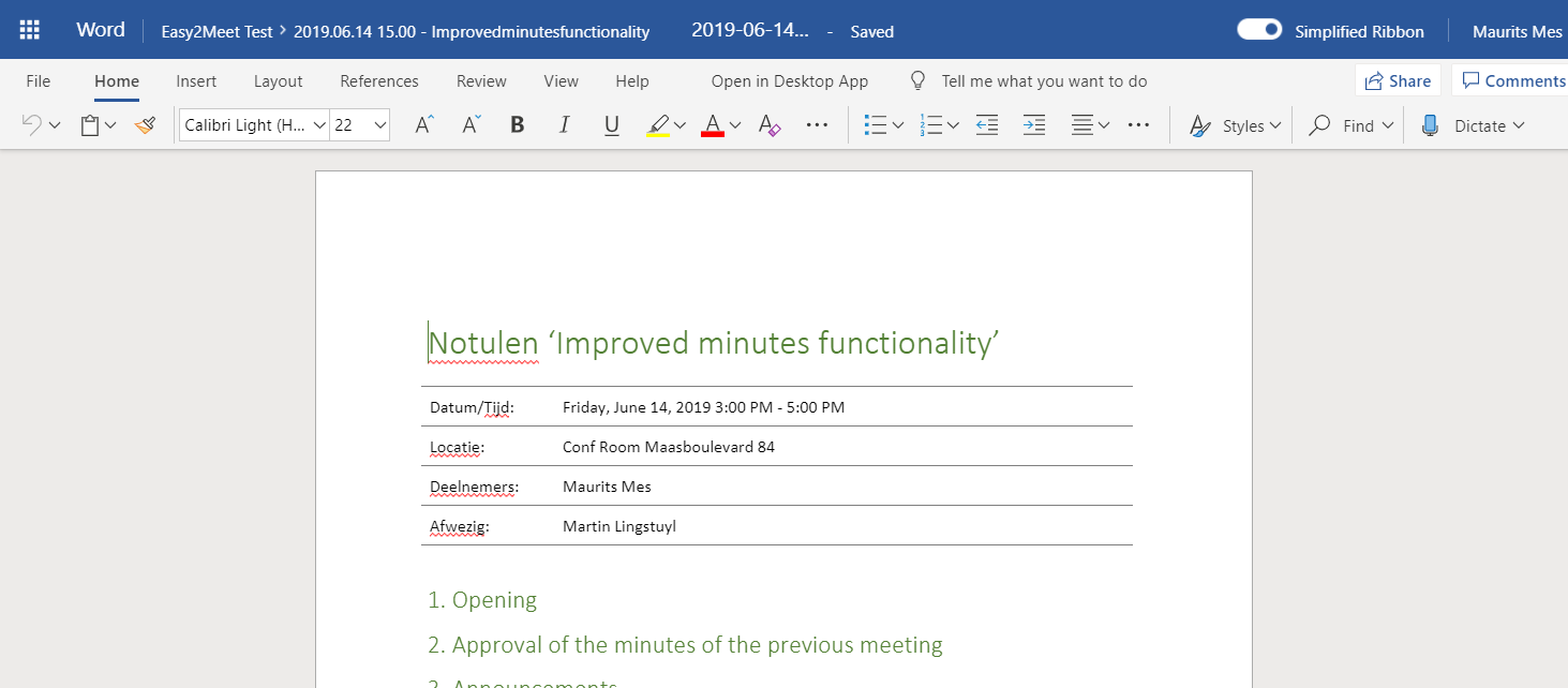 Draft minutes in Word