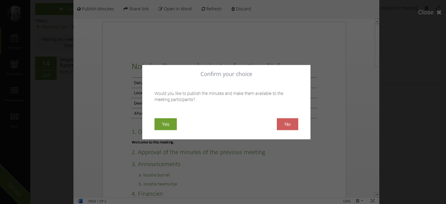 Publish minutes