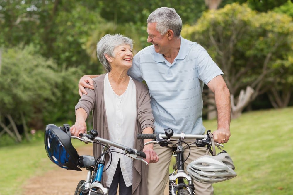 Portrait of a senior couple on cycle ride at the park