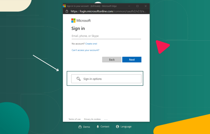 De gebruiker kan inloggen met werk of persoonlijk account, gebruik je OTP_ Klik dan op Sign-in options.