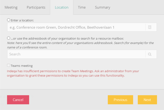 Schedule a Microsoft Teams meeting from Indeqa does not work
